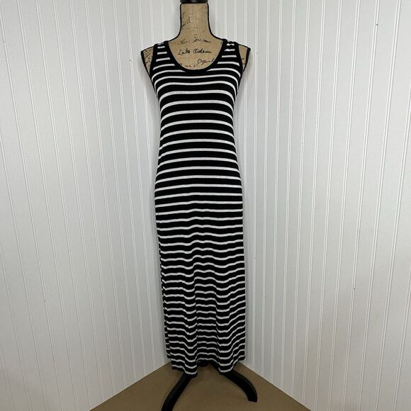 J Crew Striped Maxi Dress Sz XXS Black Gray Racerback Tank Slit Vacation Lounge - Picture 12 of 12